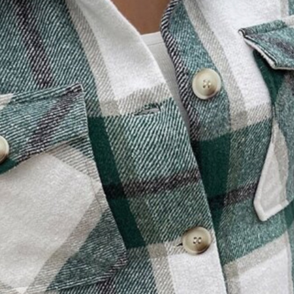 Plaid Stripe green Oversized Flannel Shirt Shacket - Picture 16 of 16